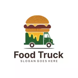 Delicious Burger Served from a Green Food Truck Logo Template