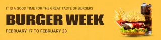 Delicious Burgers on Bright Yellow Background Food Banner Template