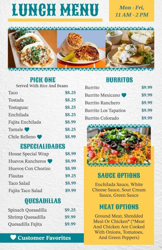 Delicious Burritos, Tacos, and Quesadillas Lunch Menu Template