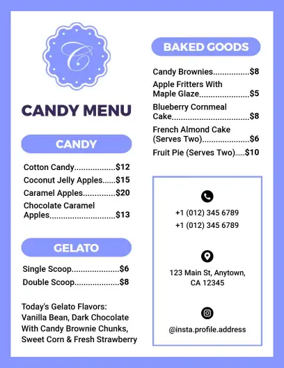 Delicious Caramel and Jelly Apple Treats Featured Candy Menu Template