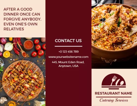Delicious Catering Menu with Flavorful Dish Images Tri Fold Brochure Template