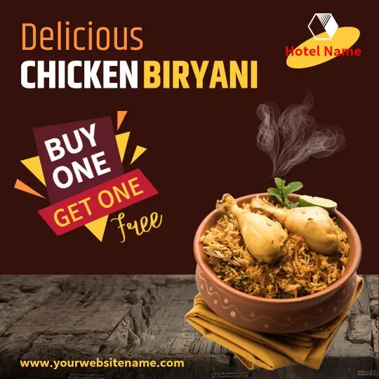 Delicious Chicken Biryani Buy One Get One Free Promotion Ad Template