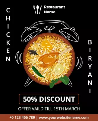 Delicious Chicken Biryani Offer with 50% Discount Poster Template