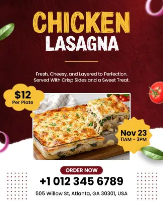 Delicious Chicken Lasagna Food Event Flyer Template