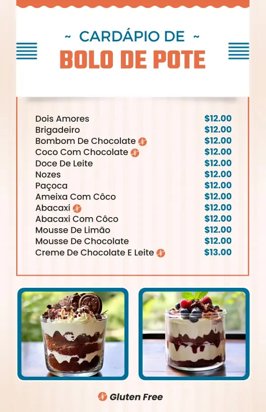 Delicious Chocolate and Creamy Dessert Varieties Cake Menu Template