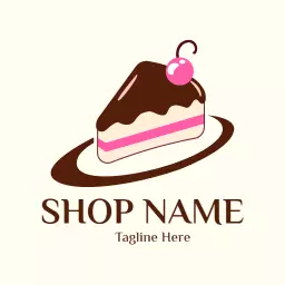 Delicious Chocolate Cake Slice with Cherry on Top Logo Template