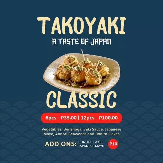 Delicious Classic Takoyaki Japanese Snack Promotion Ad Template