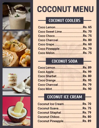 Delicious Coconut Ice Creams and Cool Beverages Dessert Menu Template