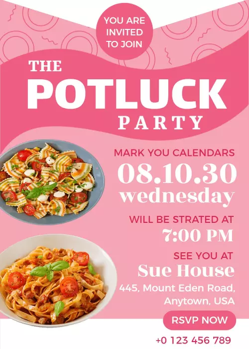Delicious Community Potluck Dinner Celebration Invitation Template