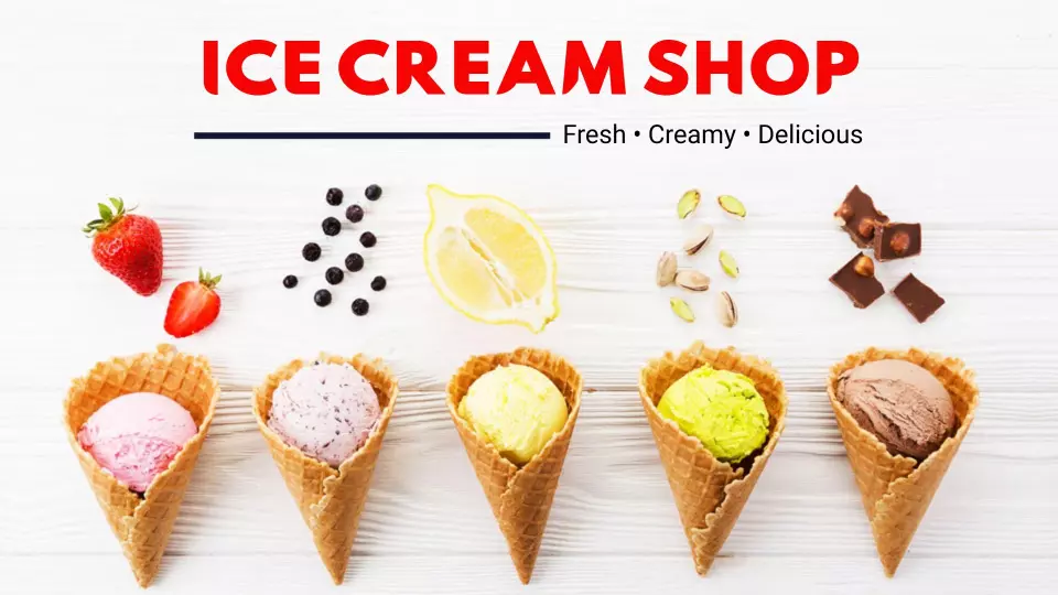 Delicious Creamy Ice Cream Shop Menu Business Presentation Template