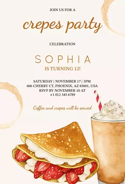 Delicious Crepes Birthday Celebration Party Invitation Template