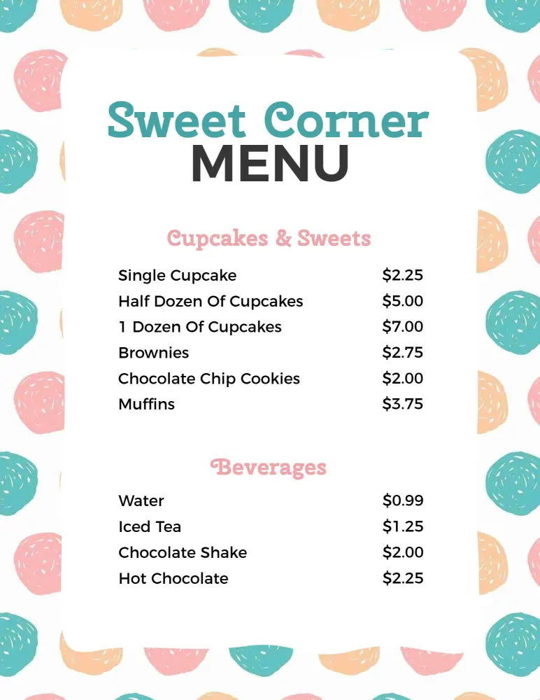 Delicious Cupcakes and Brownies with Sweet Treats Dessert Menu Template