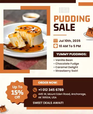 Delicious Dessert Pudding Sale Promotional Poster Template