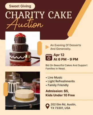 Delicious Dessert-Themed Charity Cake Auction Flyer Template
