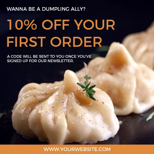 Delicious Dumpling Offer with Discount for New Customers Ad Template