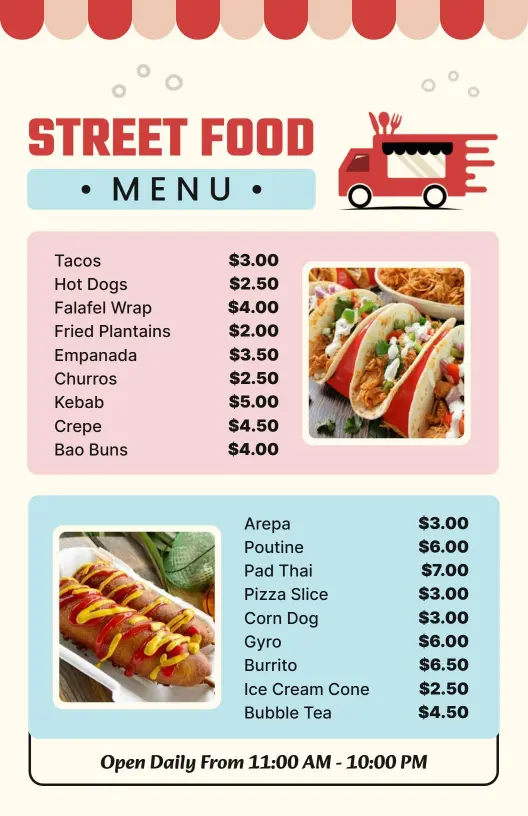 Delicious Empanadas and Snack Selections Street Food Menu Template