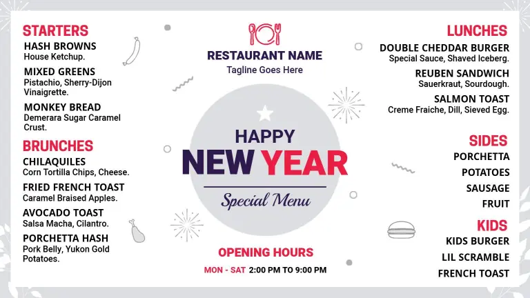 Delicious Festive Dishes for a Joyful Celebration New Year Menu Template