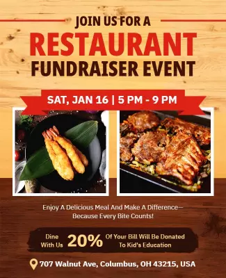 Delicious Food Fundraiser Restaurant Event Poster Template