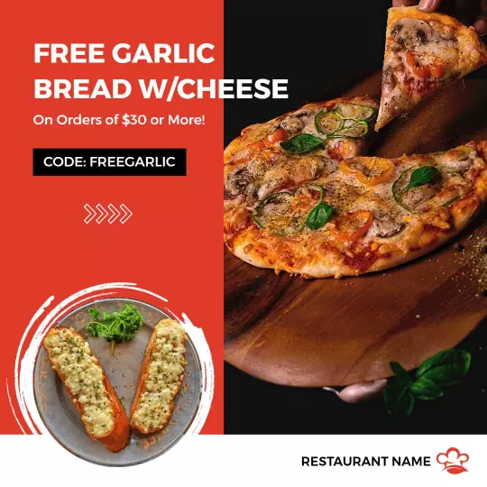 Delicious Free Garlic Bread and Pizza Special Offer Ad Template
