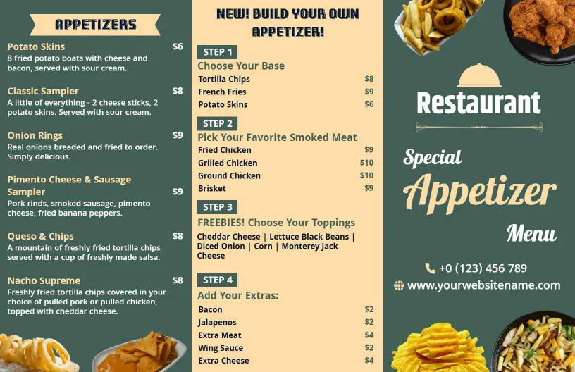 Delicious Fried Snacks Featuring Potato Skins Appetizer Menu Template