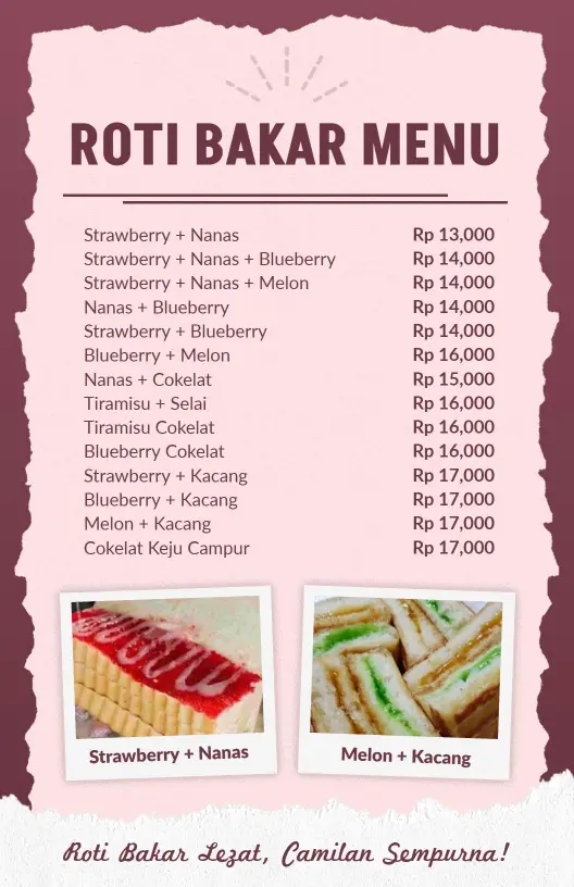 Delicious Fruit and Tiramisu Toast Selections Bakery Menu Template