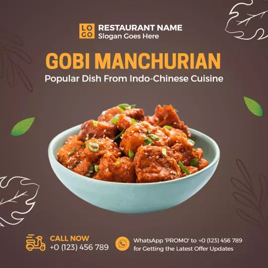 Delicious Gobi Manchurian Indo-Chinese Dish Restaurant Ad Template