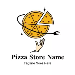 Delicious Golden Pizza Slice Flying Through the Air Logo Template