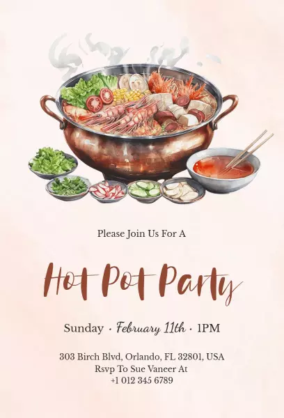 Delicious Gourmet Hot Pot Gathering Party Invitation Template