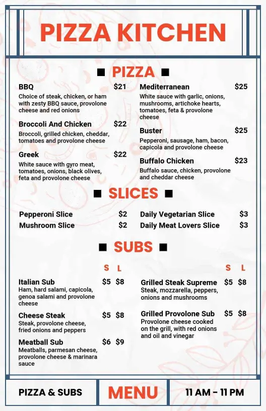 Delicious Gourmet Pizza Varieties Featuring Toppings Pizza Menu Template
