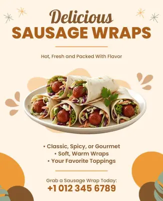 Delicious Gourmet Sausage Wraps Flyer Template