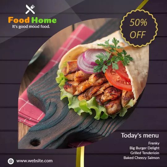 Delicious Grilled Chicken Wraps with 50% Off Promotion Ad Template