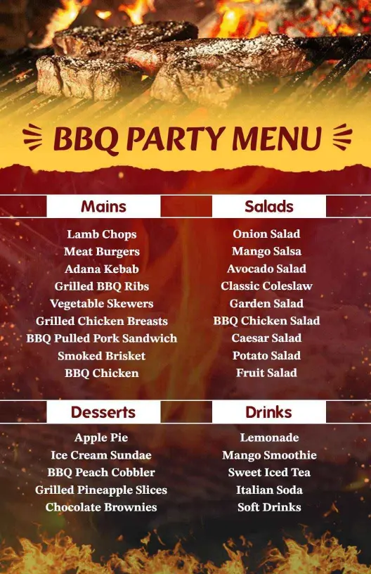 Delicious Grilled Meats and Fresh Salads BBQ Menu Template