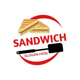 Delicious Grilled Sandwiches with Vibrant Red Circle Logo Template