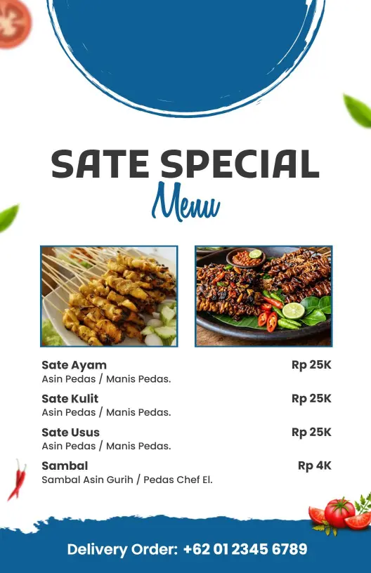 Delicious Grilled Skewers and Spicy Flavors Sate Menu Template