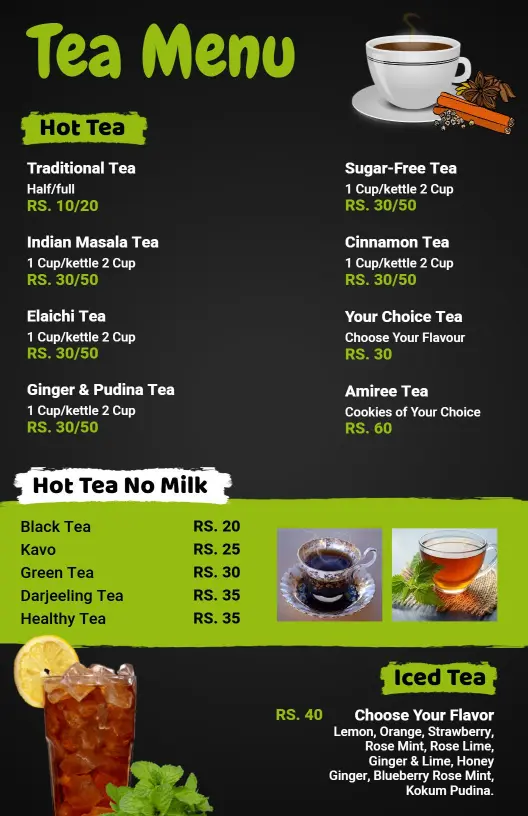 Delicious Hot and Iced Tea Selections for Every Preference Tea Menu Template