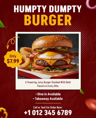 Delicious Humpty Dumpty Burger Special Offer Flyer Template