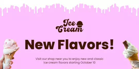 Delicious Ice Cream Cone Designs with Pink Dripping Background Tarpaulins Template