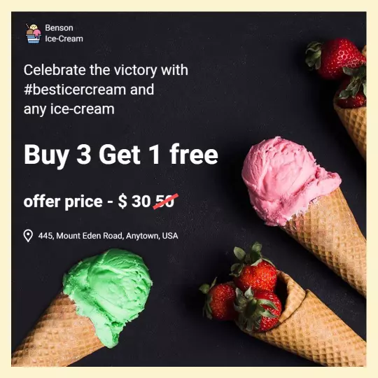 Delicious Ice Cream Cone Offer with Buy 3 Get 1 Free Ad Template