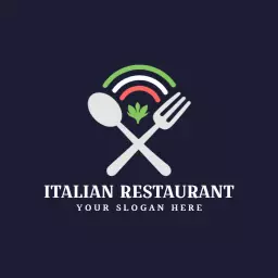 Delicious Italian Cuisine with Fork and Spoon Icon Logo Template