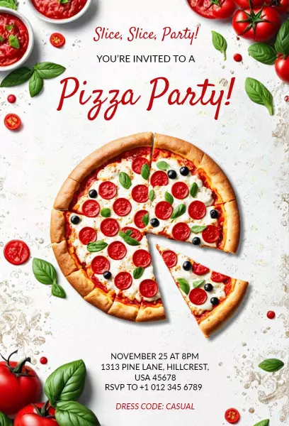 Delicious Italian Themed Pizza Party Celebration Invitation Template