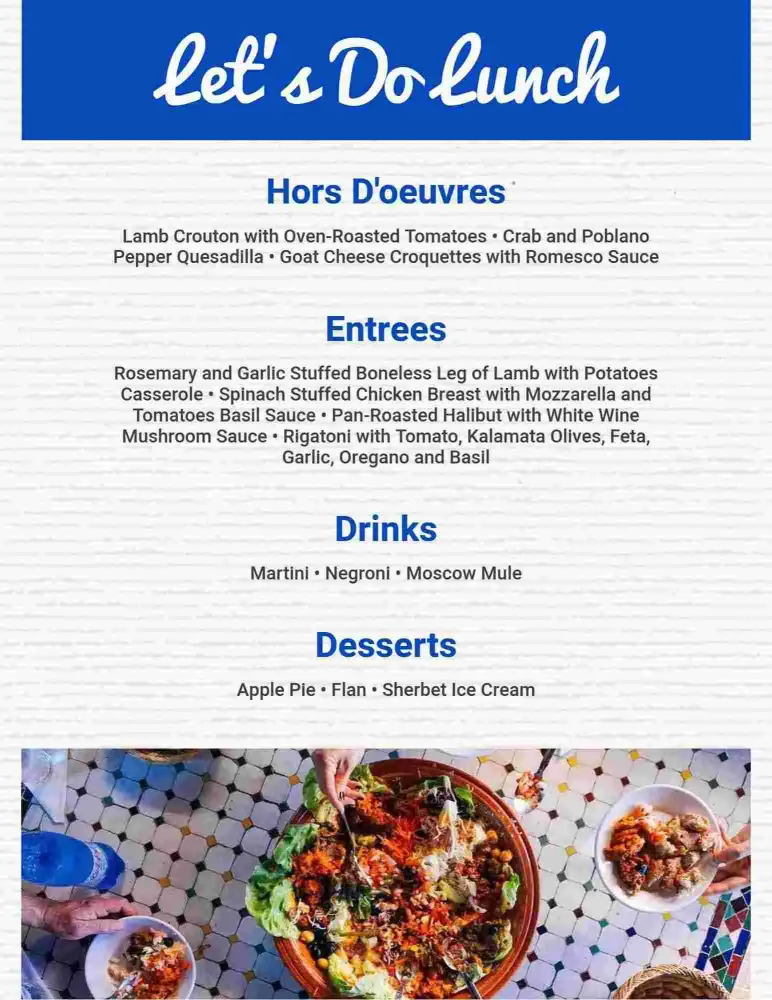 Delicious Lamb and Chicken Dishes with Tasty Sides Lunch Menu Template