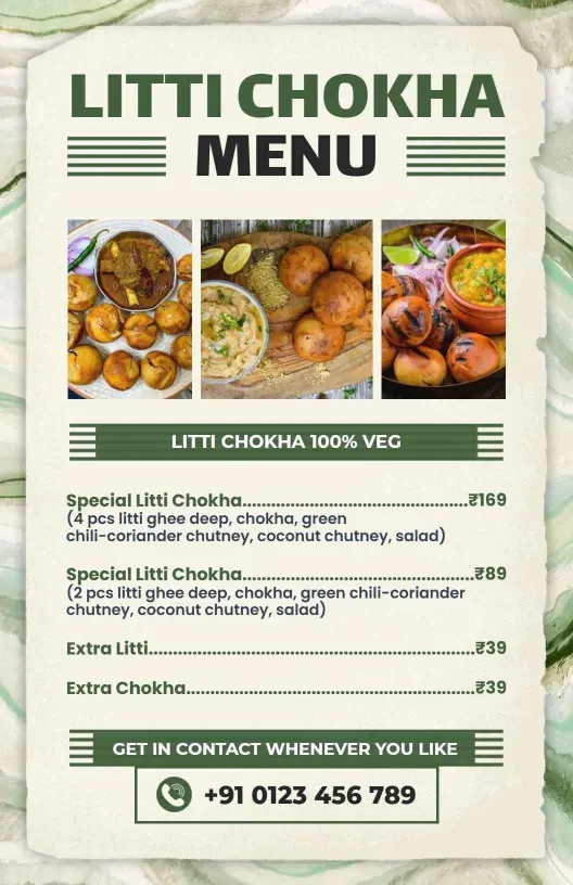 Delicious Litti Chokha Specialties and Flavors Indian Cuisine Menu Template