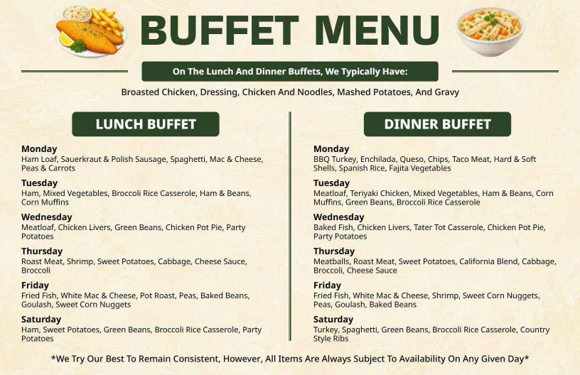 Delicious Lunch and Dinner Offerings with Daily Specials Buffet Menu Template