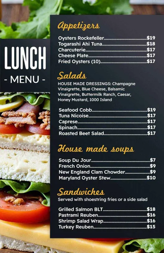 Delicious Lunch Combinations of Sandwiches and Fresh Salads Menu Template