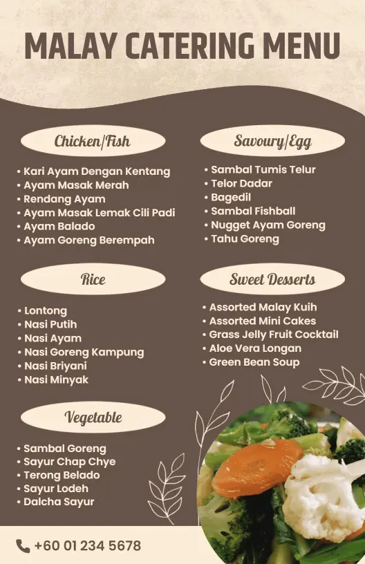 Delicious Malay Chicken, Rice, and Savory Dishes Catering Menu Template