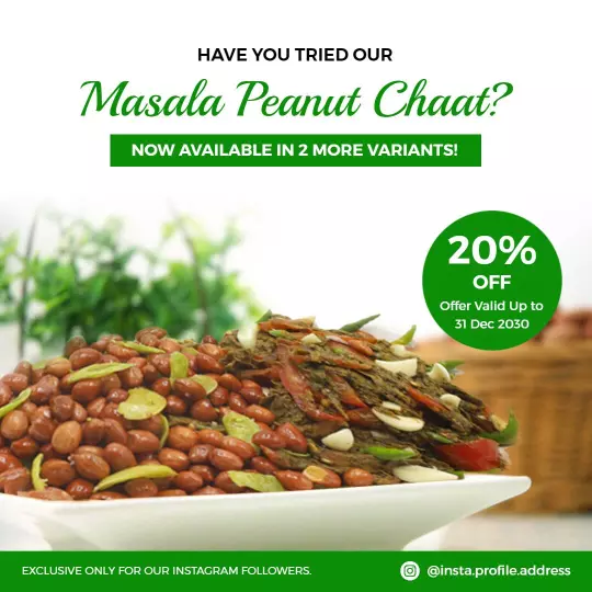 Delicious Masala Peanut Chaat with 20% Off Promotion Ad Template