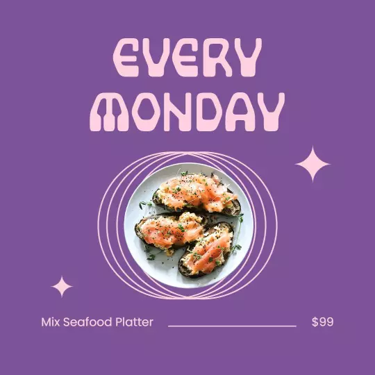 Delicious Mix Seafood Platter for Every Monday Offer Ad Template