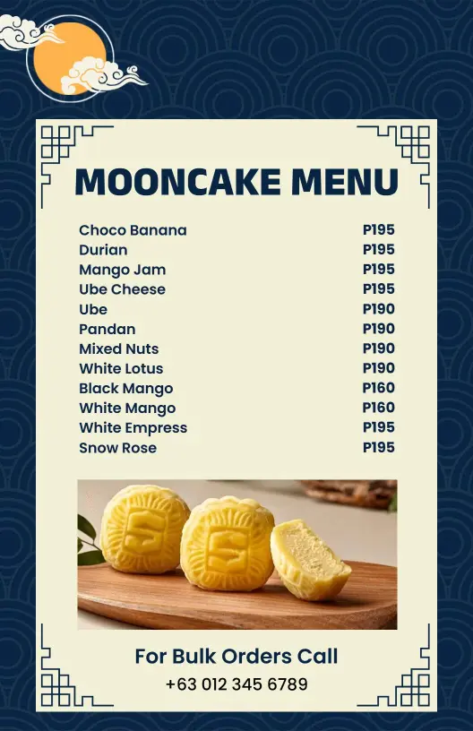 Delicious Mooncake Flavors Featuring Ube and Mixed Nuts Cake Menu Template