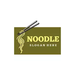 Delicious Noodles with Chopsticks on Olive Green Background Logo Template