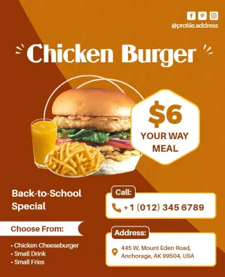 Delicious Orange Chicken Burger Meal Special Poster Template